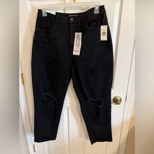 Vanilla Star black mom jeans size 15 distressed hi rise straight leg NWT raw hem